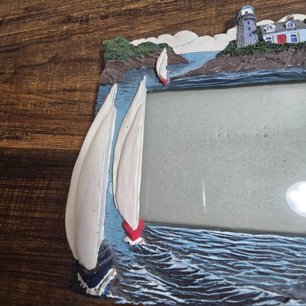 3D Lighthouse Nautical With Sailboats Frame Resin Design Holds 4 x 3 Inch Photo - Picture 8 of 15